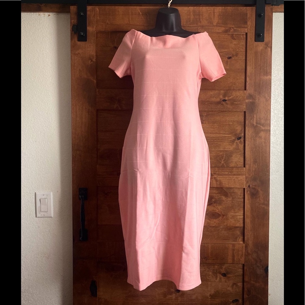 Classic Pink Midi Dress with Boat Neck